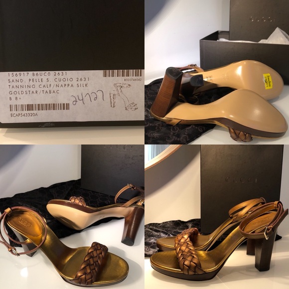 NIB Gucci Bronze Metallic Braided Stacked Heel 8.5 - Picture 7 of 8